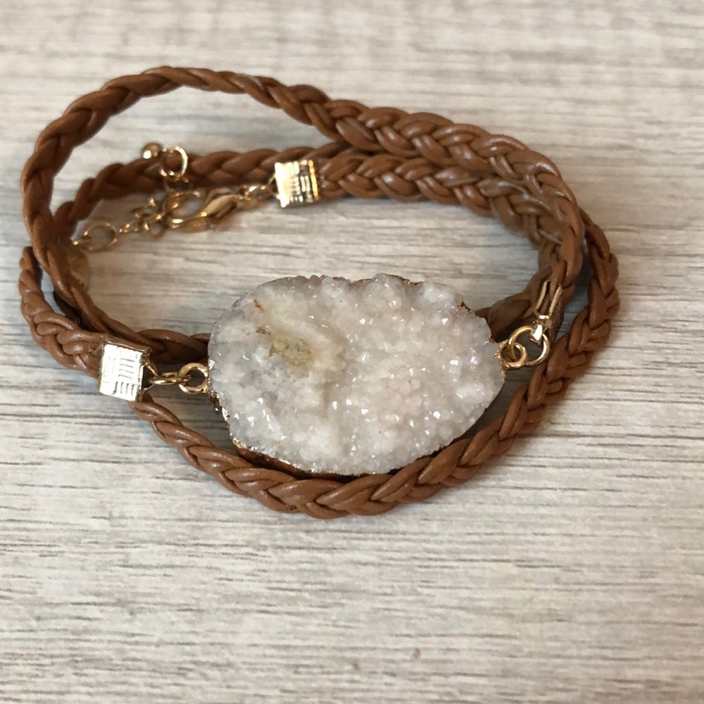 Brown & Gold Wrap Bracelet w/ Quartz Crystal